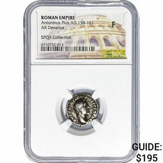 Roman Antoninus Pius, AD 138-161 Silver Denarius NGC F