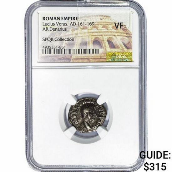 Roman Lucius Verus, AD 161-169 Silver Denarius NGC VF