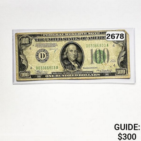 1934 $100 Federal Reserve Note-Bank of Cleveland