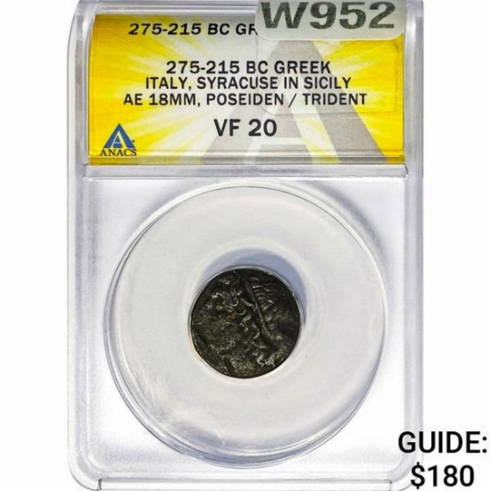Greek Hieron II 275-215 BC Bronze 18MM ANACS VF20