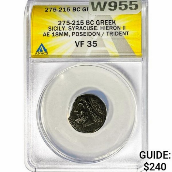 Greek Hieron II 275-215 BC Bronze 18MM ANACS VF35