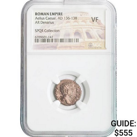 Roman Aelius Caesar, AD 136-138 Silver Denarius NGC VF