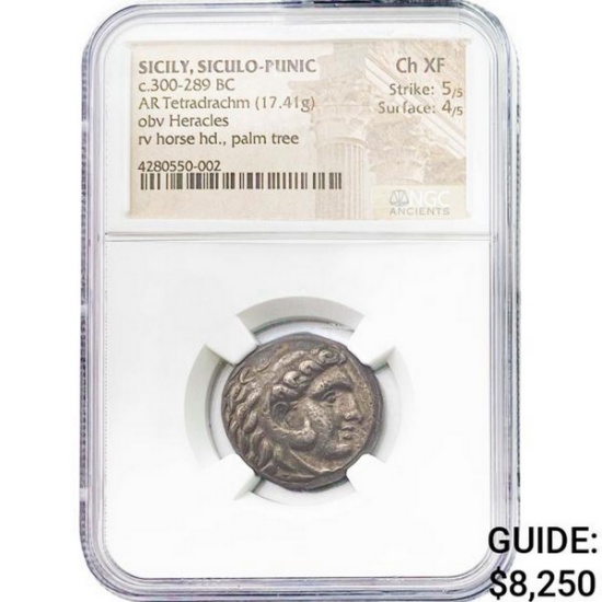 Sicily, Siculo-Punic Silver Tetradrachm NGC Ch XF