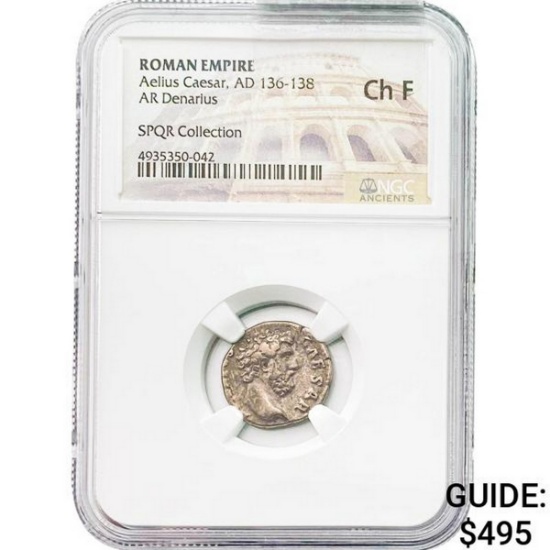 Roman Aelius Caesar, AD 136-138 Silver Denarius NGC Ch F