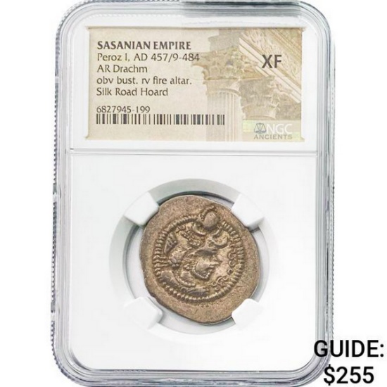 Sasanian Peroz I, AD 457/9-484 Silver Drachm NGC XF