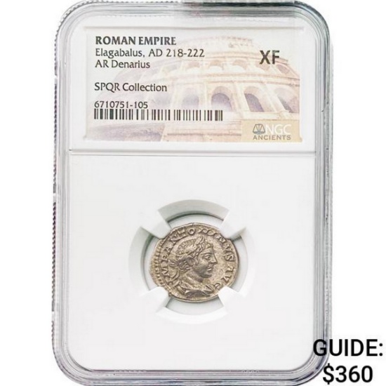 Roman Elagabalus, AD 218-222 Silver Denarius NGC XF