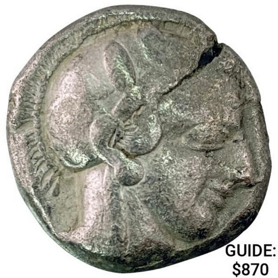 Attica, Athens 440-404 BC Silver Owl Tetradrachm ABOUT UNCIRCULATED