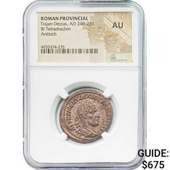 Roman Trajan Decius AD 249-251 BI Tetradrachm NGC AU