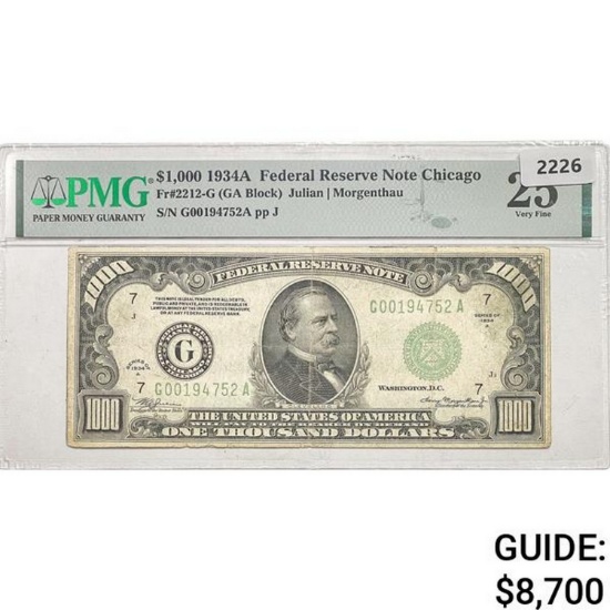 1934A $1000 Federal Reserve Note-Chicago PMG 25
