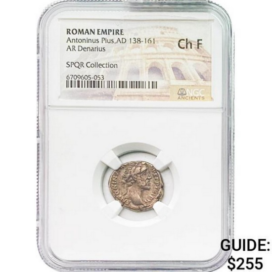 Roman Antoninus Pius, AD 138-161 Silver Denarius NGC Ch F