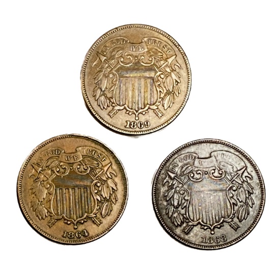 1864-1869 High Grade Two Cent Piece Lot [3 Coins]