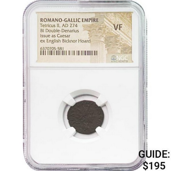 Romano-Gallic Tetricus II AD 274 BI Dbl Denarius NGC VF