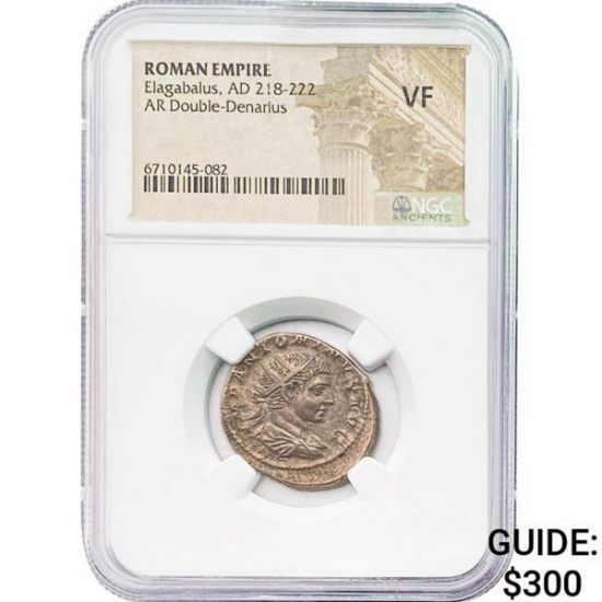 Roman Elagabalus, AD 218-222 Silver Denarius NGC VF