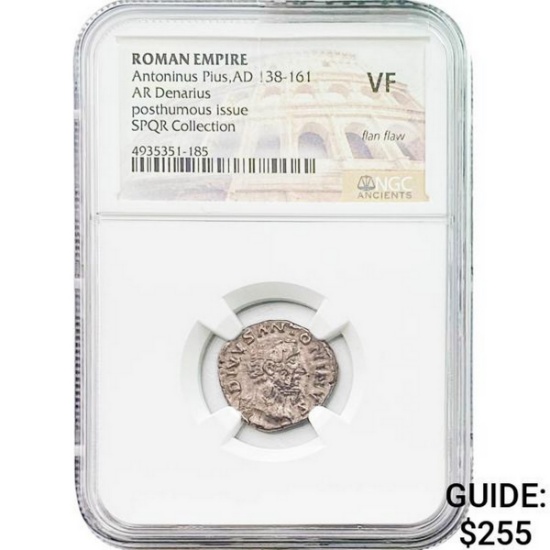 Roman Antoninus Pius, AD 138-161 Silver Denarius NGC VF