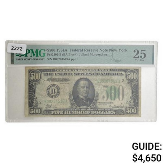 1934A $500 Federal Reserve Note- New York PMG 25