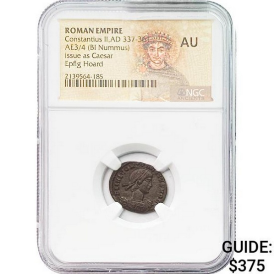 Roman Constantius II, AD 337-361 AE3/4 BI Nummus NGC AU