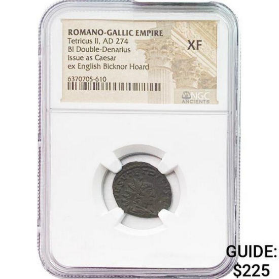 Romano-Gallic Tetricus II AD 274 BI Dbl Denarius NGC XF