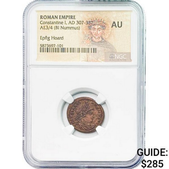 Roman Constantine I, AD 307-337 AE3/4 BI Nummus NGC AU