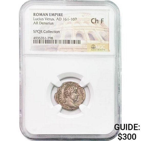 Roman Lucius Verus AD 161-169 Silver Denarius NGC Ch F