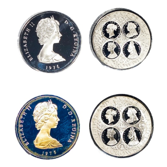 1976 [2] Turks & Caicos Islands 50 & 20 Crowns Silver Coins