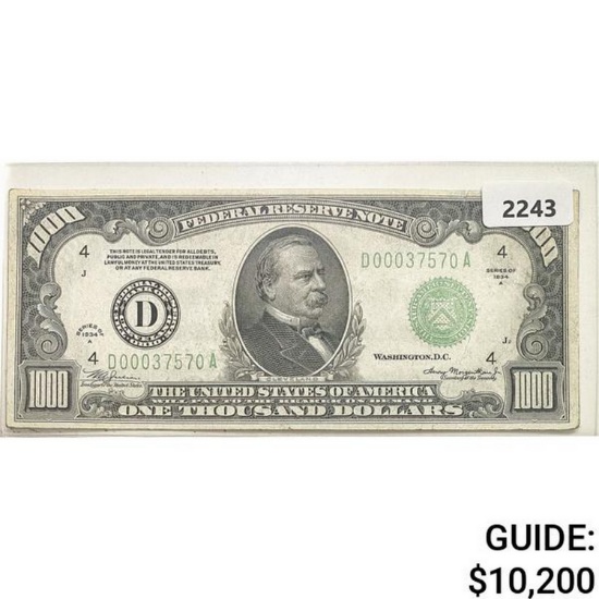1934A $1000 Federal Reserve Note-Bank of Cleveland