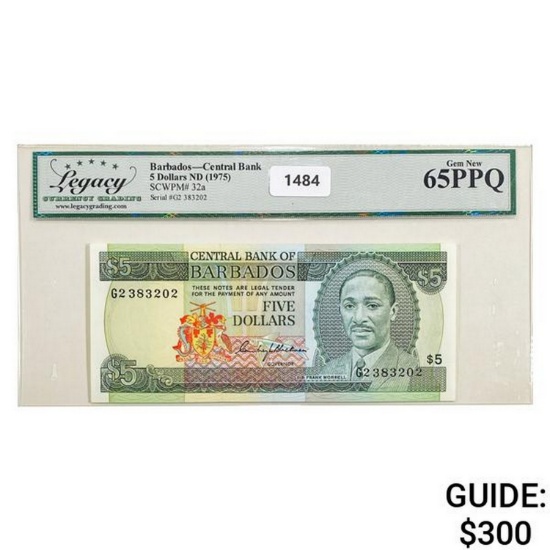 1975 Barbados $5 Central Bank Currency Legacy GEM UNC PPQ