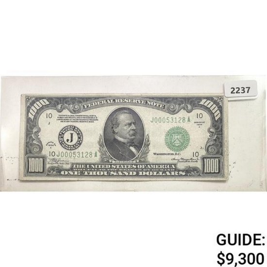 1934A $1000 Federal Reserve Note - Kansas City