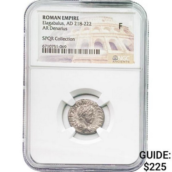 Roman Elagabalus, AD 218-222 Silver Denarius NGC F