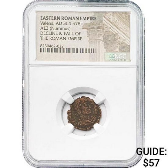 East Roman Valens, AD 364-378 AE3 Nummus NGC