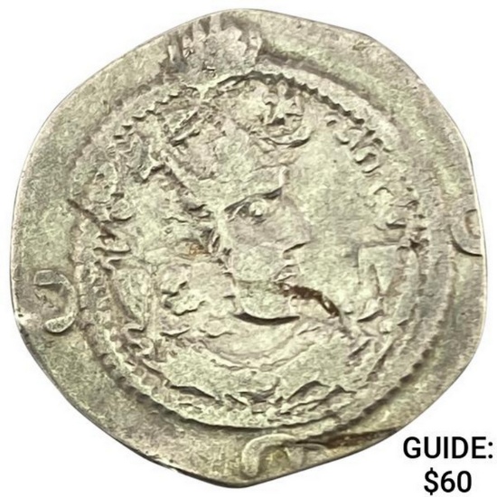 Sasanian Khusro I 531-579 AD Silver Drachm NEARLY UNCIRCULATED