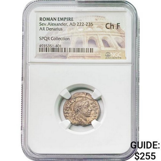 Roman Sev. Alexander, AD 222-235 Silver Denarius NGC Ch F
