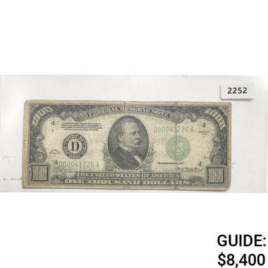 1934A $1000 Federal Reserve Note-Bank of Cleveland