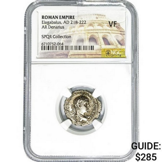 Roman Elagabalus, AD 218-222 Silver Denarius NGC VF