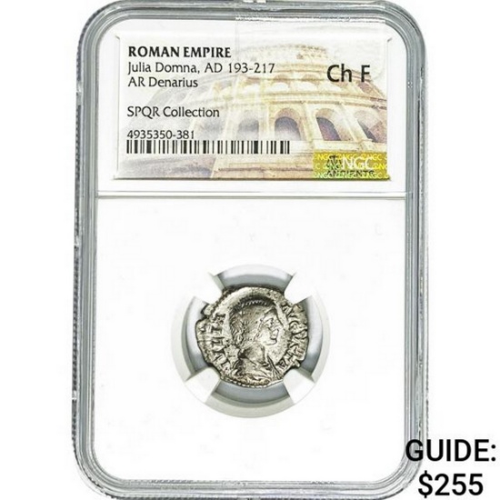 Roman Julia Domna, AD 193-217 Silver Denarius NGC Ch F