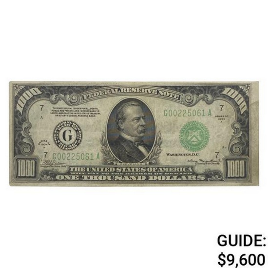 1934A $1000 US Federal Reserve Note Chicago