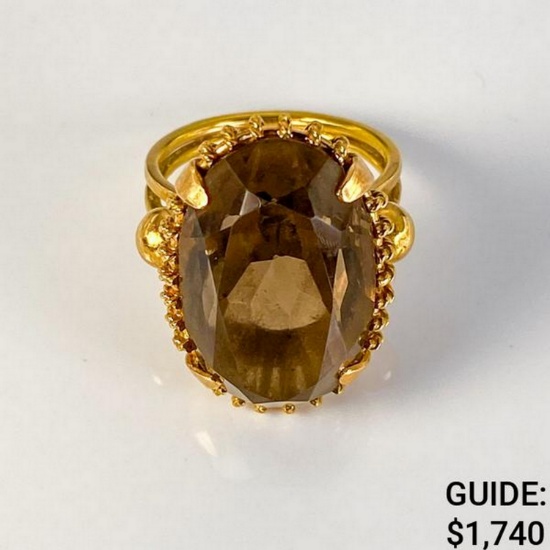 18k Yellow Gold Smoky Quartz Ring-Size 6 (9g/13.2mm)