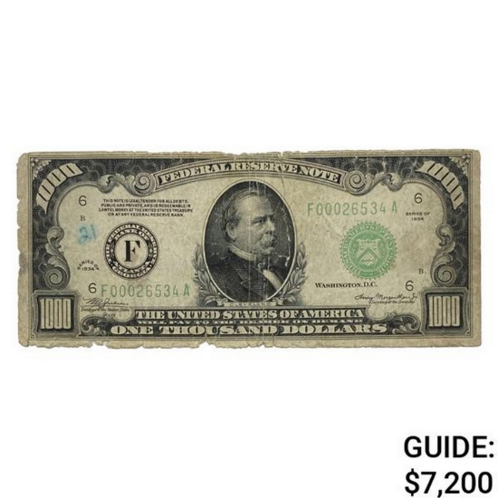 1934 $1000 Federal Reserve Note Atlanta