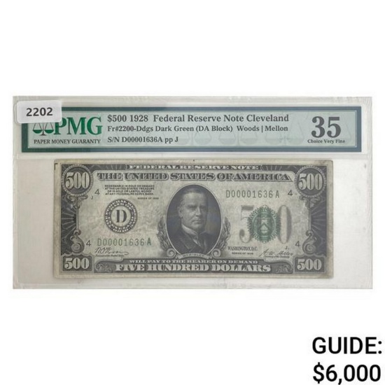 1928 $500 Federal Reserve Note Cleveland PMG 35