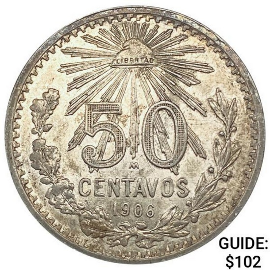 1906 Mexico 50 Centavos CLOSELY UNCIRCULATED