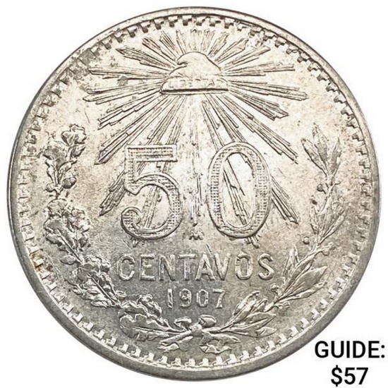 1907 Mexico 50 Centavos CLOSELY UNCIRCULATED