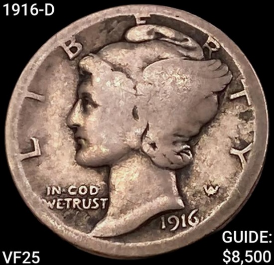 1916-D Mercury Dime LIGHTLY CIRCULATED