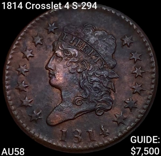 1814 Crosslet 4 S-294 Classic Head Large Cent CHOICE AU