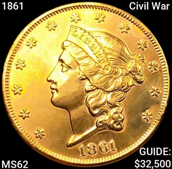 1861 Civil War $20 Gold Double Eagle UNCIRCULATED