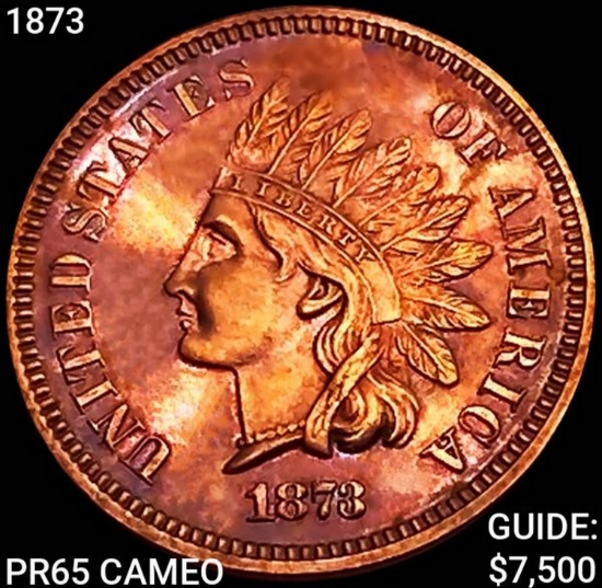 1873 Indian Head Cent GEM PROOF CAM