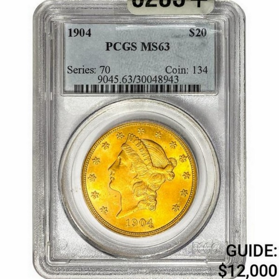 1904 $20 Gold Double Eagle PCGS MS63
