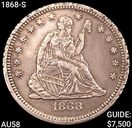 1868-S Seated Liberty Quarter CHOICE AU