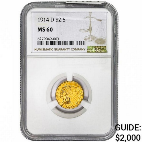 1914-D $2.50 Gold Quarter Eagle NGC MS60