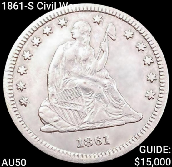 1861-S Civil War Seated Liberty Quarter CLOSELY UNCIRCULATED