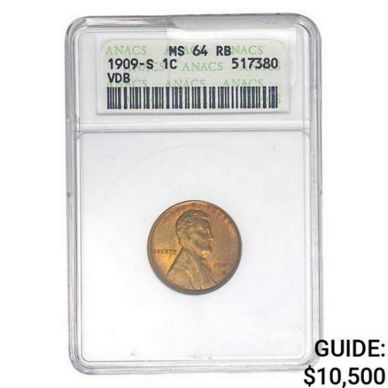 1909-S Wheat Cent ANACS MS64 RB