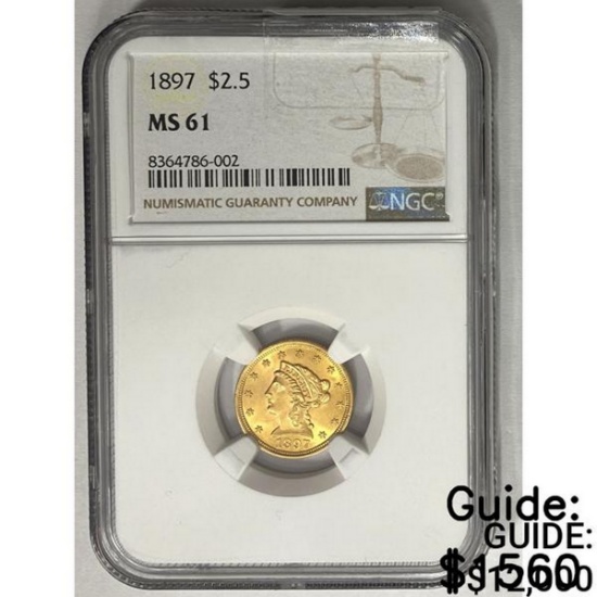 1897 $5 Gold Half Eagle NGC MS61